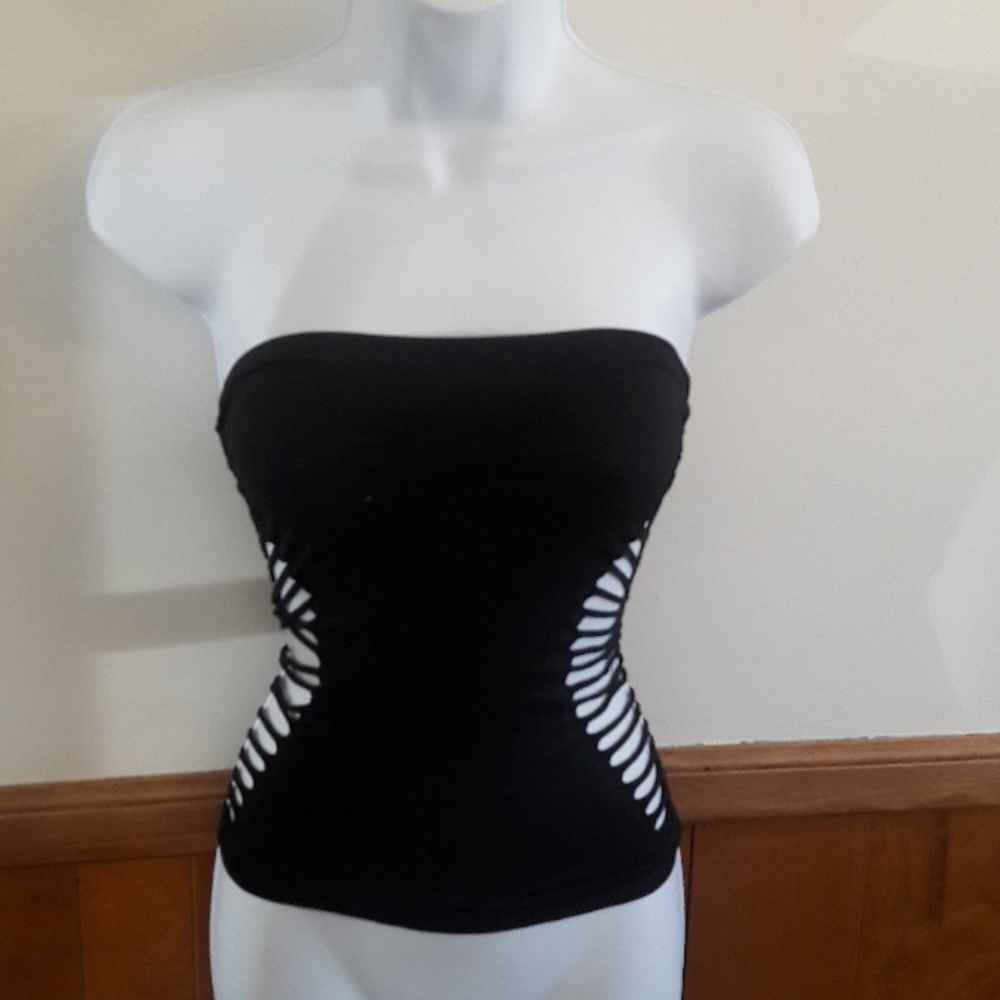 Open side Tube Top Black Stretch One Size